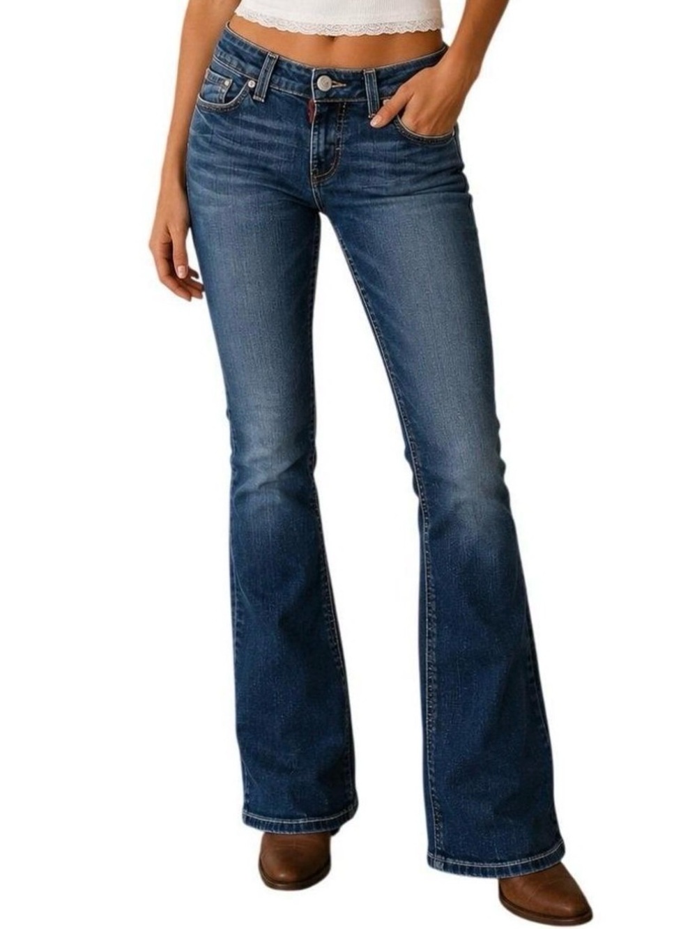 BKE Buckle Dark Wash Sabrina Mid Rise Boot Cut Y2K Jeans 29W 33.5L